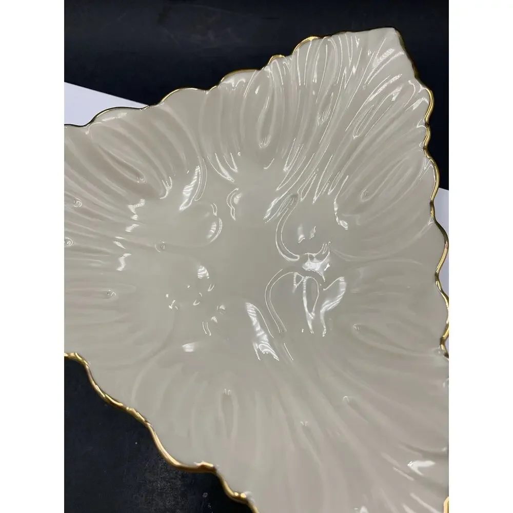 Lot of 2 Lenox Serving Pieces - Fruits of Life Tidbit Tray - Triad Leaf Embossed